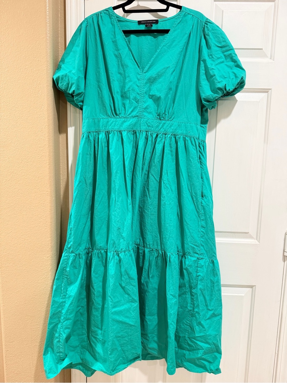French Laundry Teal Puff-Sleeve V-Neck Maxi Dress